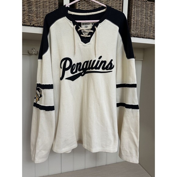 Reebok CCM Vintage Pittsburgh Penguin NHL Superior Lacer Pullover Jersey Sz XL